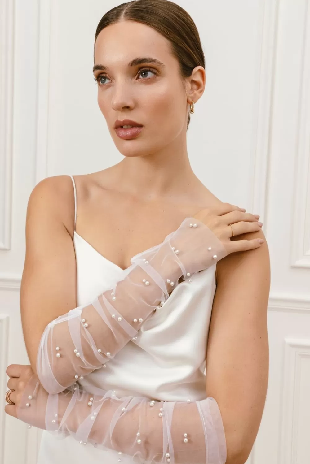 Malina Handskar med pärlor Ivory Fashion