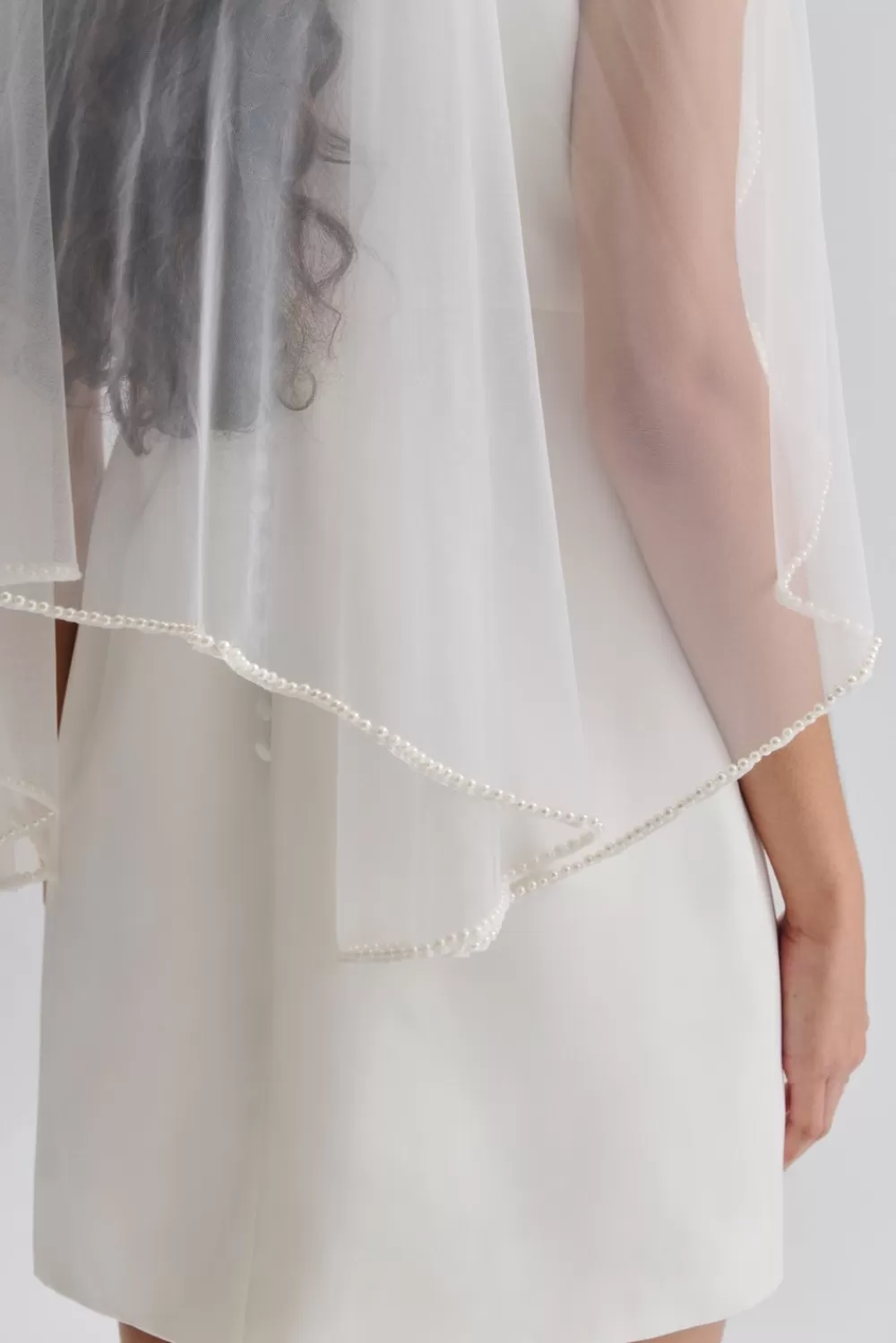 Malina Kort slöja med pärlsöm Ivory Online